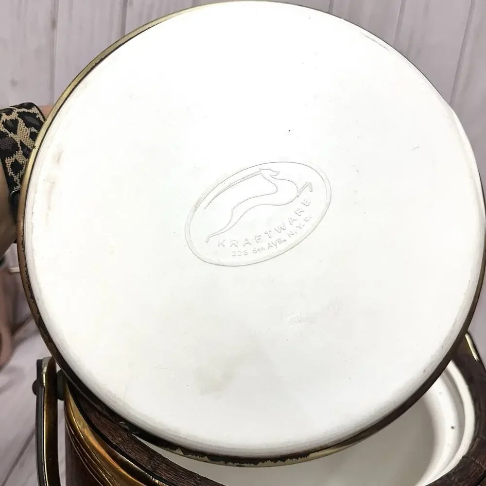 MCM Vintage 70's Kraftware Ice Bucket Brown & Gold Vintage Barware